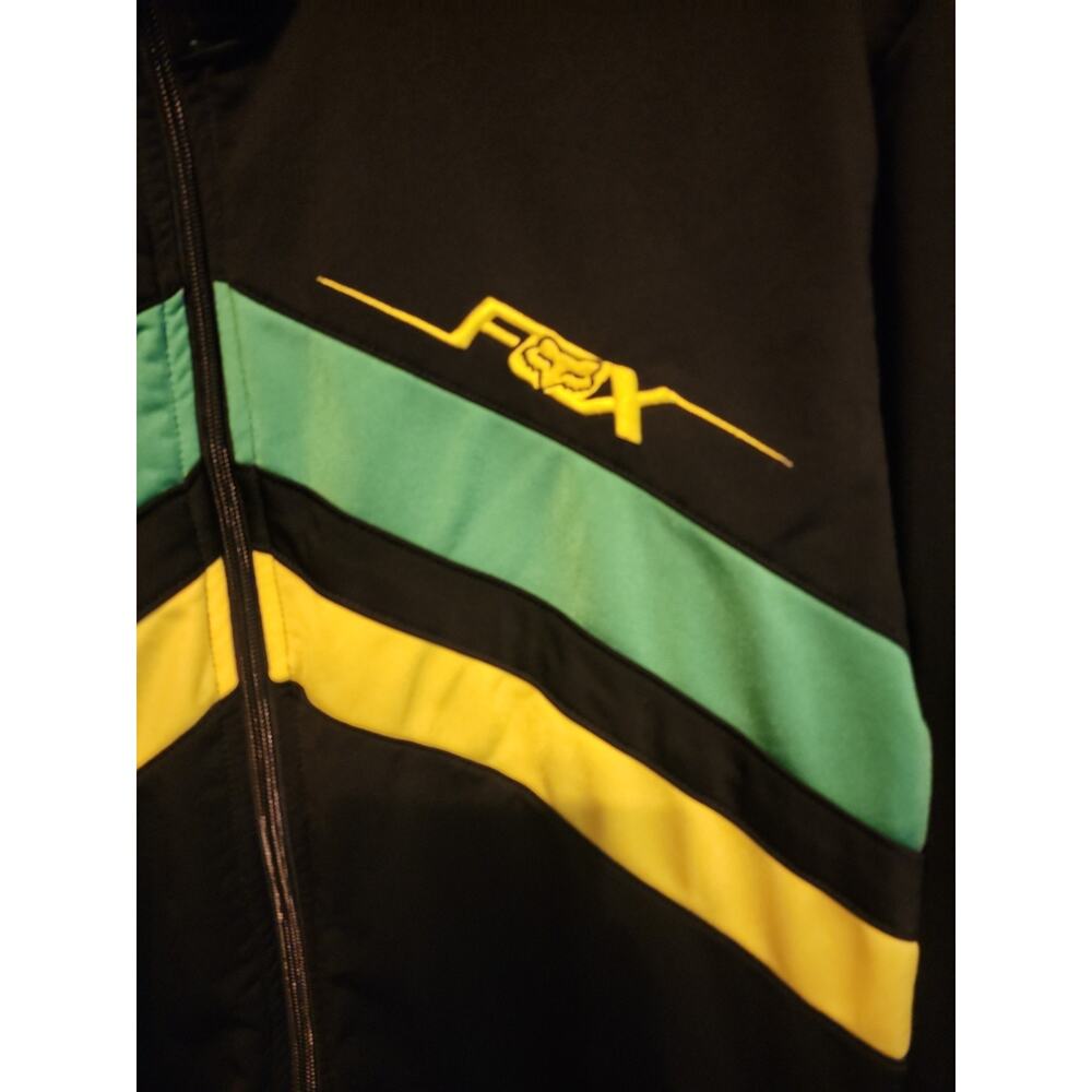 Fox Racing Mens XL Jacket Full Zip Up Retro Style Black Green Yellow Pockets - Picture 2 of 9